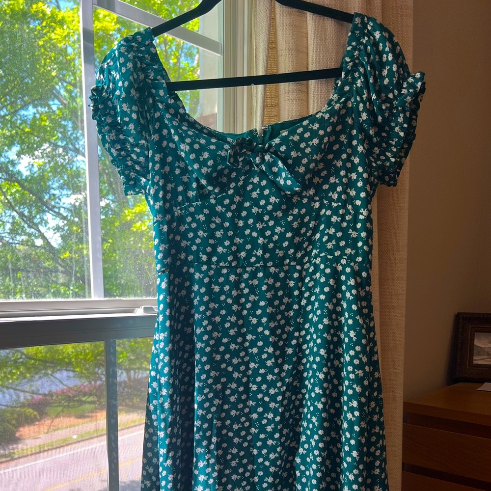 miami Teal Green Floral Tie-Front Dress
